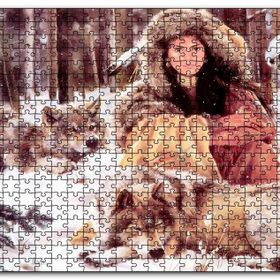 Cakapuzzle Kızılderili Kız ve Karlar İçinde Kurtlar Görseli Mdf 1000 Parça Puzzle