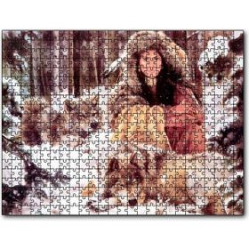 Cakapuzzle Kızılderili Kız ve Karlar İçinde Kurtlar Görseli Mdf 120 Parça Puzzle