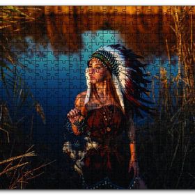 Cakapuzzle Kızılderili Kostümlü Kadın Göl ve Sazlıklar Mdf 120 Parça Puzzle