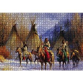 Cakapuzzle Kızılderililer Atları ve Çadırları Mdf 1000 Parça Puzzle