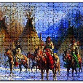 Cakapuzzle Kızılderililer Atları ve Çadırları Mdf 120 Parça Puzzle