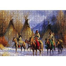 Cakapuzzle Kızılderililer Atları ve Çadırları Mdf 500 Parça Puzzle