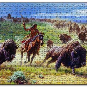 Cakapuzzle Kızılderililer ve Buffola Avı Ahşap 1000 Parça Puzzle