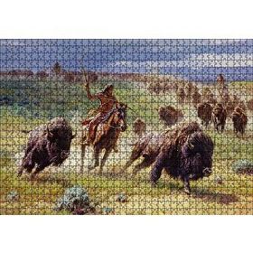 Cakapuzzle Kızılderililer ve Buffola Avı Ahşap 1000 Parça Puzzle