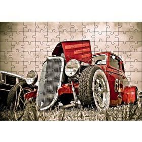 Cakapuzzle Klasik Kırmızı Hot Rod Araba Görseli 120 Parça Puzzle