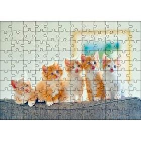 Cakapuzzle Koltukta Yanyana Sarı Beyaz Renkli 5 Kedi 120 Parça Ahşap Puzzle