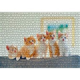 Cakapuzzle Koltukta Yanyana Sarı Beyaz Renkli 5 Kedi Mdf 1000 Parça Puzzle