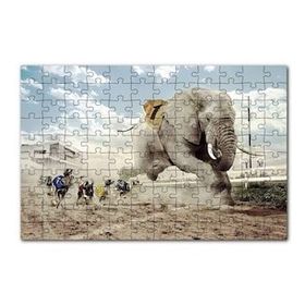 Cakapuzzle Köpek Yarışına Katılan Fil İllüstrasyon 120 Parça Ahşap Puzzle