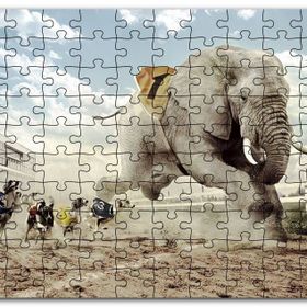 Cakapuzzle Köpek Yarışına Katılan Fil İllüstrasyon Mdf 255 Parça Puzzle
