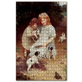 Cakapuzzle Köpeklerle Oynayan Kızlar ve Davetsiz Misafir Kurbağa 120 Parça Puzzle