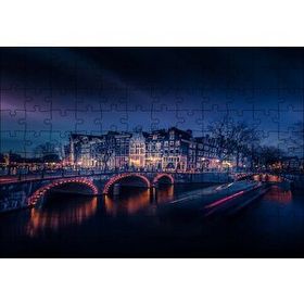 Cakapuzzle Köprü ve Kanal Üzerinde Şehir Yansımaları Mdf 120 Parça Puzzle