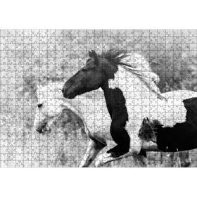 Cakapuzzle Koşan Siyah Beyaz Atlar Görseli 120 Parça Ahşap Puzzle