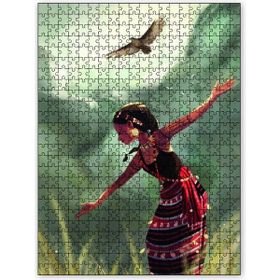 Cakapuzzle Köylü Kızı Kuşlar Doğa Ahşap 1000 Parça Puzzle