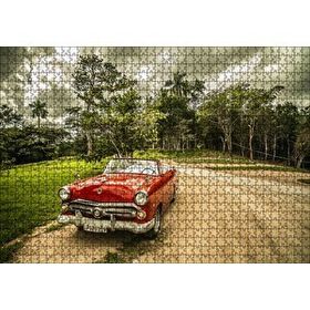 Cakapuzzle Kübada Kırmızı Cabrio Araba ve Ağaçlar 120 Parça Ahşap Puzzle
