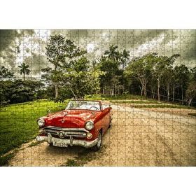 Cakapuzzle Kübada Kırmızı Cabrio Araba ve Ağaçlar 120 Parça Ahşap Puzzle