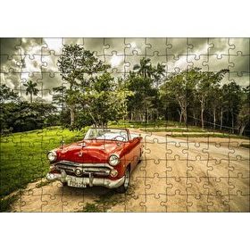Cakapuzzle Kübada Kırmızı Cabrio Araba ve Ağaçlar 120 Parça Ahşap Puzzle