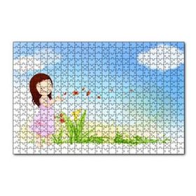 Cakapuzzle Küçük Kız Çiçekler ve Bulutlar 120 Parça Ahşap Puzzle