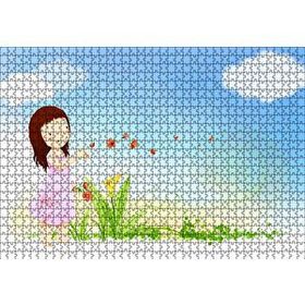 Cakapuzzle Küçük Kız Çiçekler ve Bulutlar 120 Parça Ahşap Puzzle