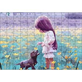 Cakapuzzle Küçük Kız Sarı Çiçekler ve Yavru Köpek 120 Parça Ahşap Puzzle