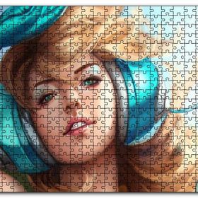 Cakapuzzle Kulaklıklı Sarışın Kadın İllüstrasyon Mdf 500 Parça Puzzle