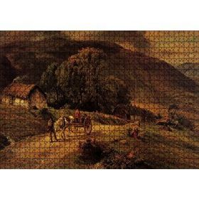 Cakapuzzle Kulübe Ağaçlar Dağlar ve At Arabası Mdf 1000 Parça Puzzle