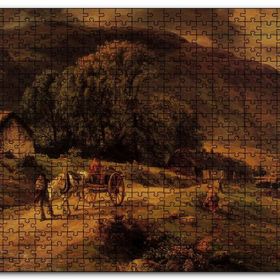 Cakapuzzle Kulübe Ağaçlar Dağlar ve At Arabası Mdf 120 Parça Puzzle