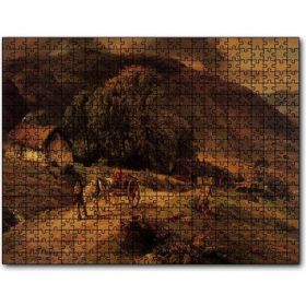 Cakapuzzle Kulübe Ağaçlar Dağlar ve At Arabası Mdf 120 Parça Puzzle