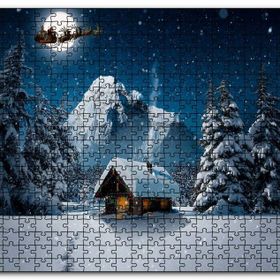 Cakapuzzle Kulübe Karlı Dağ Geyikler ve Noel Baba Mdf 1000 Parça Puzzle