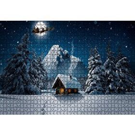 Cakapuzzle Kulübe Karlı Dağ Geyikler ve Noel Baba Mdf 1000 Parça Puzzle
