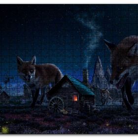 Cakapuzzle Kulübe ve Etrafında Dev Tilkiler Mdf 120 Parça Puzzle