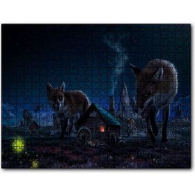 Cakapuzzle Kulübe ve Etrafında Dev Tilkiler Mdf 120 Parça Puzzle