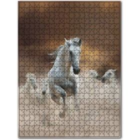 Cakapuzzle Kum İçinde Koşan Beyaz Atlar Görseli Ahşap 255 Parça Puzzle