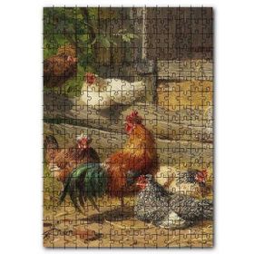 Cakapuzzle Kümeste Tavuklar ve Horoz Görseli Mdf 255 Parça Puzzle