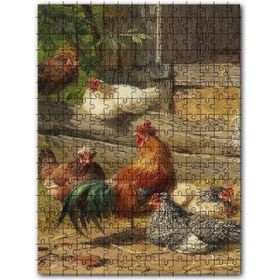 Cakapuzzle Kümeste Tavuklar ve Horoz Görseli Mdf 255 Parça Puzzle