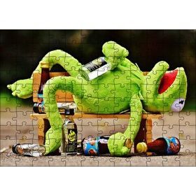 Cakapuzzle Kurbağa Kermit Bankta Sızmış 120 Parça Ahşap Puzzle