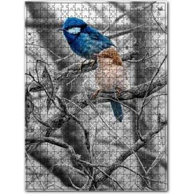 Cakapuzzle Kuru Dalda Mavi ve Kahverengi Kuşlar 1000 Parça Puzzle
