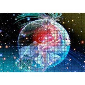 Cakapuzzle Kuşağında Oturan Kız ve Yıldızlar 120 Parça Ahşap Puzzle