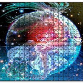Cakapuzzle Kuşağında Oturan Kız ve Yıldızlar Mdf 120 Parça Puzzle