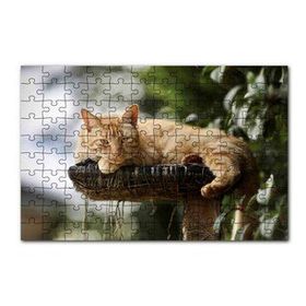 Cakapuzzle Kütüğün Üzerinde Miskinlik Eden Sarı Kedi 120 Parça Ahşap Puzzle