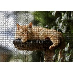 Cakapuzzle Kütüğün Üzerinde Miskinlik Eden Sarı Kedi 120 Parça Ahşap Puzzle