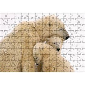 Cakapuzzle Kutup Ayısı ve Sevimli Yavruları Kar Arkaplan 120 Parça Ahşap Puzzle