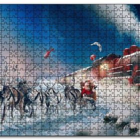 Cakapuzzle Kutup Ekspresi Geyikler ve Noel Baba Mdf 1000 Parça Puzzle