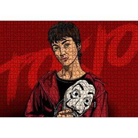 Cakapuzzle La Casa De Papel Tokyo ve Maskesi Çizim Portre 1000 Parça Ahşap Puzzle