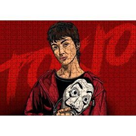 Cakapuzzle La Casa De Papel Tokyo ve Maskesi Çizim Portre 500 Parça Ahşap Puzzle