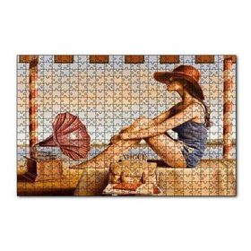 Cakapuzzle Lacivert Mayolu Kadın ve Gramofon 120 Parça Ahşap Puzzle