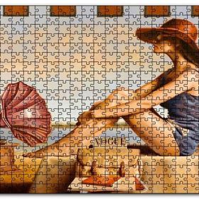 Cakapuzzle Lacivert Mayolu Kadın ve Gramofon Mdf 255 Parça Puzzle