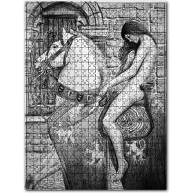 Cakapuzzle Lady Godiva Çıplak Karakalem 120 Parça Ahşap Puzzle