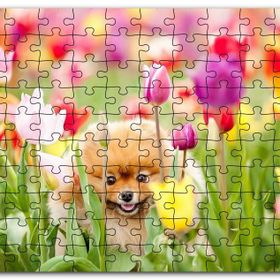 Cakapuzzle Laleler Arasındaki Sevimli Kahverengi Köpek Mdf 120 Parça Puzzle