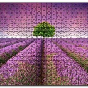 Cakapuzzle Lavanta Tarlası ve Yeşil Yalnız Ağaç Mdf 120 Parça Puzzle