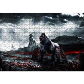 Cakapuzzle Lavlar ve Goril Savaşçılar İllüstrasyon 120 Parça Ahşap Puzzle